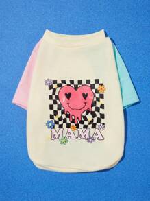 PETSIN Cute Pet Plaid Heart Printed Unisex T-Shirt With Color Block Raglan Sleeve