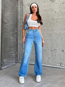 RueChic Jean droit délavé bleu clair