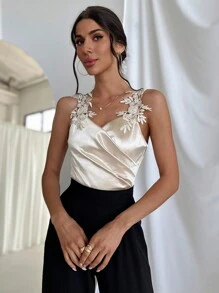 Firerie Mono elegante de mujer con escote cruzado y tirantes de encaje, para uso cotidiano