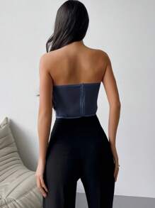 Aloruh Top sans bretelles minimaliste de couleur unie avec un design simple pour femmes - Bleu azur - Voir 2