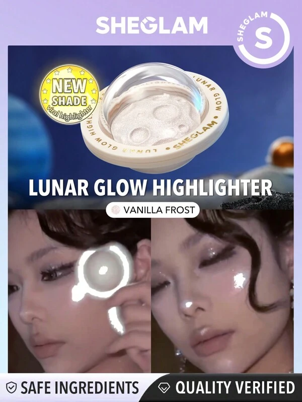 SHEGLAM Lunar Glow Highlighter-Vanilla Frost Multi-Dimensional Shine Highlighter Powder High-Shine Finish Blue-Green Reflective Sheen Multi-Use Glow Face Makeup Graduation Birthday Holiday Summer Fall Autumn Y2K Fancy Fashion Women Makeup Cosmetic Party Beach Travel Camping Outdoors School Campus Trip Festivals Decor Gift Present Rose Girl Cosplay Best Color Charm Vibe