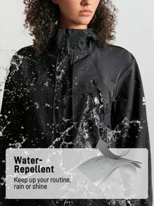 In My Nature 女士戶外運動都市通勤中長款帶帽外套，適用於遠足登山，防風且防水 - 黑色 - 查看 3