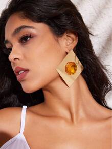 SHEIN X SAMADHI SHEIN BAE 1 Pair Of Exaggerated Metallic Polyresin Earrings - Yellow - View 4