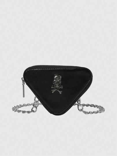 Grunge Punk New Fashion Accessories Women's Lipstick Shape Crossbody Bag Skull Pattern Mini Chain Bag For Punk Ladies