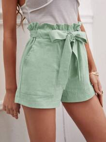 Chiquease Paper Bag Waist Belted Shorts With Pockets, Summer Leisure