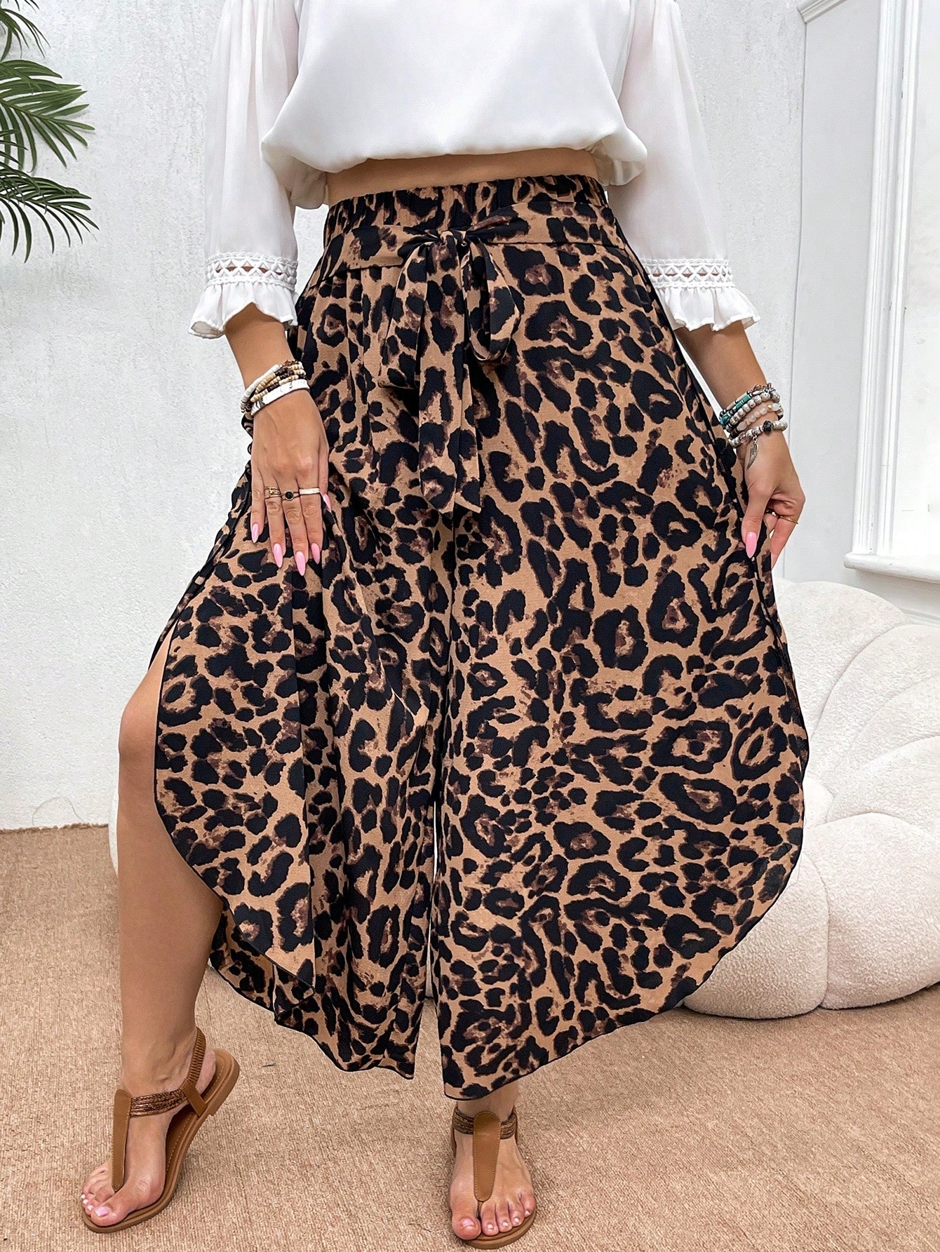 Leopard wide leg pants
