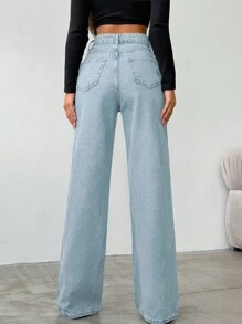 EURMUSE Solid Straight Leg Jeans - Light Wash - View 2