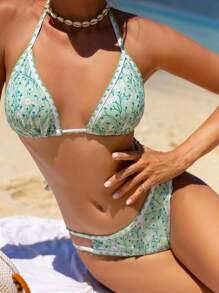 Swim Vcay Holiday Random Print Two-Piece Bikini Set Summer Beach - Green - View 5