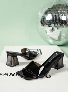 Women\ Fashionable Black Transparent Strap High-Heeled Sandals For Events, Weddings, Parties And Music Festivals In Spring & Summer 2024: Elegant And Stylish High-End Sandals With Open Toes, Chunky Heels, Square Toes And Versatile Design.