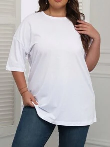 INAWLY 大码女式夏季纯色圆领蝙蝠袖 T 恤，适合休闲穿着 - 白色 - 查看 6