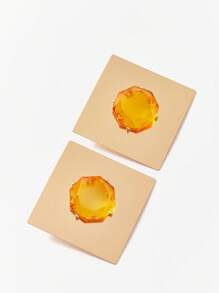 SHEIN X SAMADHI SHEIN BAE 1 Pair Of Exaggerated Metallic Polyresin Earrings - Yellow - View 5