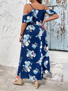 SHEIN VCAY Vestido de verano con estampado floral y hombros descubiertos de moda para mujer de talla grande para vacaciones