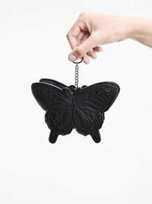 ROMWE Fairycore Ví da PU thời trang thêu hình con bướm cho nữ, túi mini có móc khóa - màu đen - Xem 2