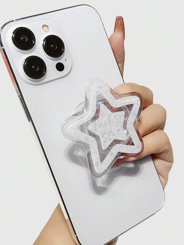 ROMWE Kawaii Retractable Phone Holder Bracket, ABS Crafted, Glittering Aesthetic, Perfect For Desktop Space Optimization & Comfortable Viewing