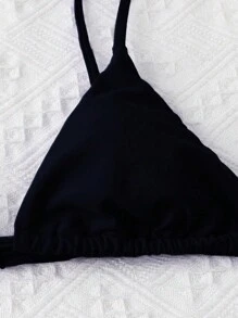 Swim Basics Summer Beach Triangle Tie Side Bikini Set, Vacation Bikini - Black - View 4