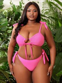 Slaydiva 夏季海滩大码度假海滩纯色纹理比基尼套装