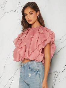 Hauture Allover Ruffle Solid Top - Dusty Pink - View 3