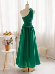 Soleia 女士夏季假日纯色单肩无袖连衣裙，腰部镂空，长款 - 薄荷綠 - 查看 2