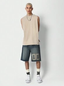 SUMWON Denim Short With Front Number Embroidery