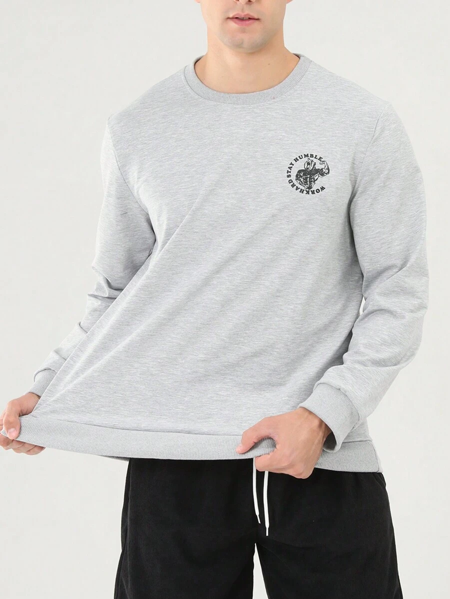 Gym Rark 男友风男士口号印花圆领长袖休闲运动服男友风男士运动衫 - 灰色 - 查看 1