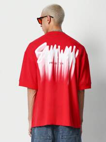 SUMWON Oversized Short Sleeve Tee With Graffiti Graphic Print - Red - View 1