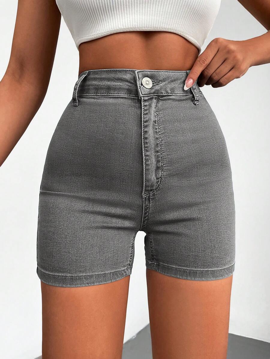 EURMUSE High Waist Denim Shorts For Summer - Grey - View 1