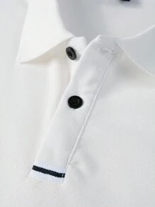 Manfinity Homme Men Stylish Solid Color Short Sleeve Polo Shirt And Shorts Set - Black and White - View 6