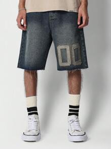 SUMWON Denim Short With Front Number Embroidery