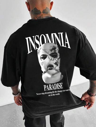 Men's Casual Slogan & Figure Print Short Sleeve Round Neck T-Shirt, Suitable For Commuting In Summer, Emo, 2000s Style