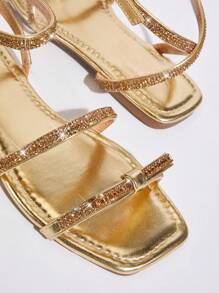 SHUZIA Fashionable And Sweet Women Flat Sandals With Rhinestone Design - Gold - View 4