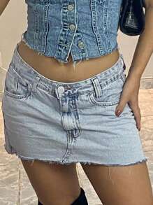 欧美Y2K风格简约休闲水洗牛仔A字裙女修身显瘦春夏