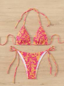 Swim Mod 女性渐層色露背三角比基尼套裝，分體式泳衣，適合海灘度假 - 彩色 - 查看 5