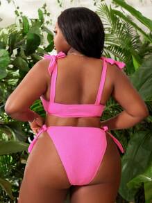 Slaydiva 夏季海滩大码度假海滩纯色纹理比基尼套装