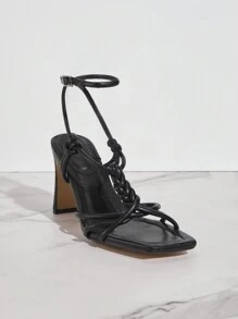 SHUZIA 女士夏季流行的帶子開口高跟涼鞋 - 黑色 - 查看 2