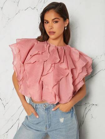 Hauture 通體荷葉邊純色上衣