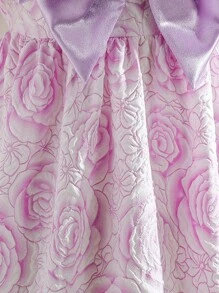 Vestido de princesa para niña preadolescente con mangas abullonadas de jacquard de moda y gran lazo exagerado - Morado - Ver 3