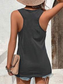 INAWLY Letter Print Round Neck Casual Tank Top - Dark Grey - View 2