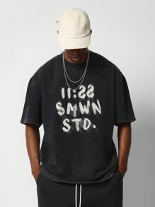 SUMWON 带模糊图形印花的水洗 T 恤 - 黑色 - 查看 1