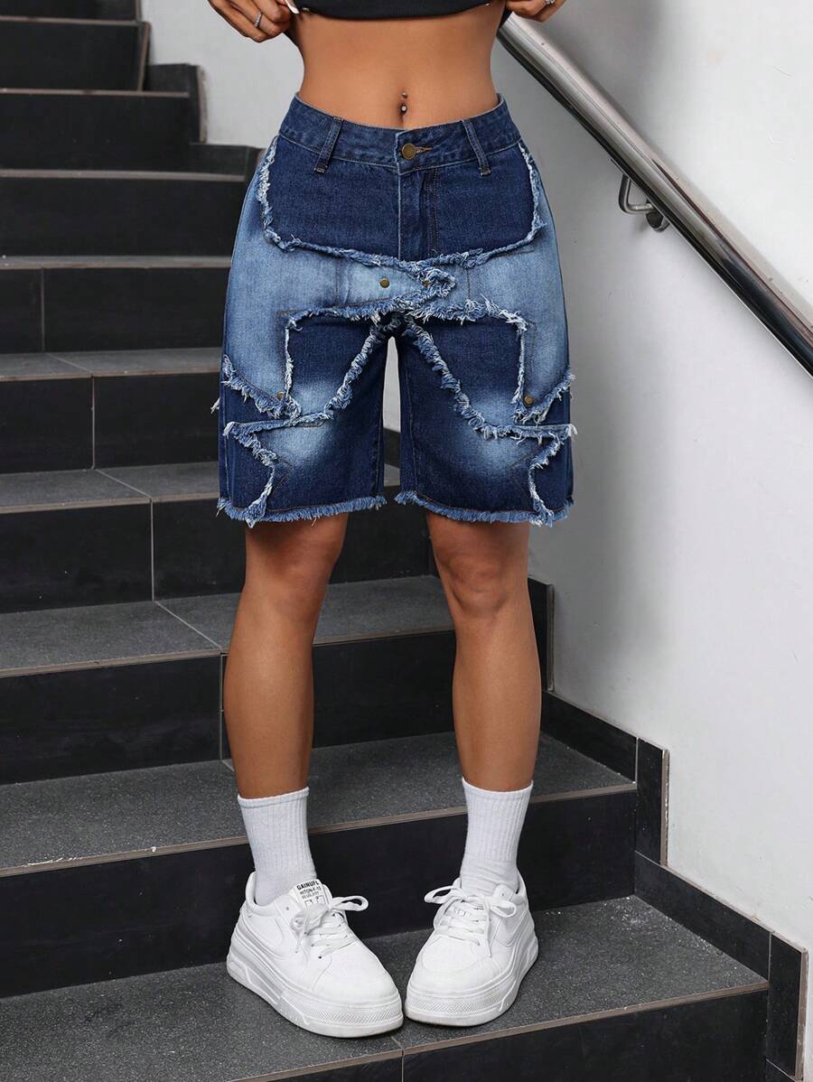 SHEIN PETITE Ladies' Casual Simple Style Denim Shorts