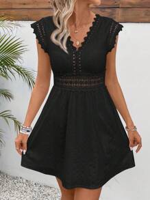 SHEIN Frenchy Robe de plage d'été pour femmes, couleur unie, encolure en V, bordure de coquillage