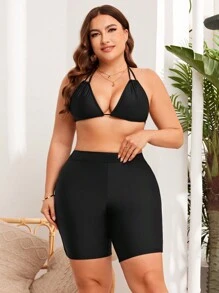 Swim SPRTY Plus Size Summer Beach Solid Color Hollow Out Shorts