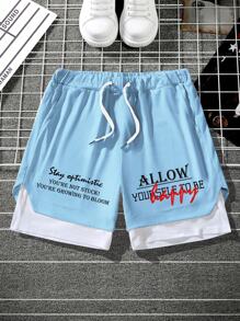 Manfinity EMRG Shorts de verano para hombre con cordón y estampado de eslogan de estilo simple para la vida diaria - Multicolor - Ver 5