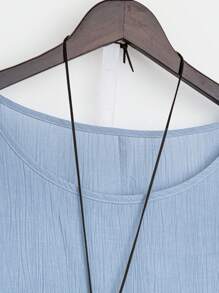 SHEIN LUNE Plus Size Solid Round Neck Casual Textured Blouse - Blue - View 6