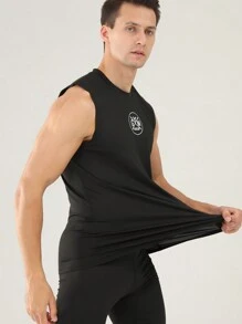 Manfinity Sport Corelite 男友风男士时尚宽松字母图案透气运动背心 - 黑色 - 查看 8