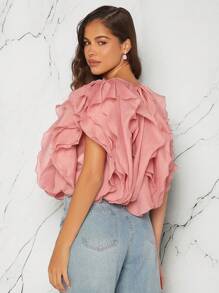 Hauture Allover Ruffle Solid Top - Dusty Pink - View 2