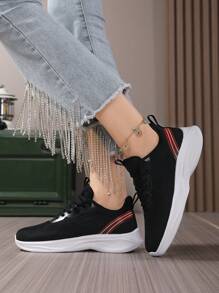 Women's Casual Comfortable Soft Sneakers With Shock Absorption, Breathable Mesh, And Strap For Running, Summer Daily Wear - Black - View 3