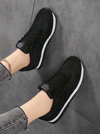 2025 Autumn Sneakers For Women Women's Retro Round Toe Lace-Up Comfortable Running Shoes With Soft Sole For Casual And Sports Activities, Breathable, All Match, Solid Color, Summer