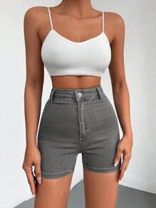 EURMUSE High Waist Denim Shorts For Summer - Grey - View 3