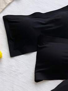 少女無肩帶包裹胸部冰絲無背心內衣,含隱形扣設計 - 黑色 - 查看 3