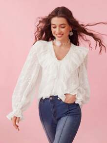 Enchnt Damska letnia wiosna elegancka wakacyjna haftowana zwykła siatkowa wzburzona romantyczna biała bluzka